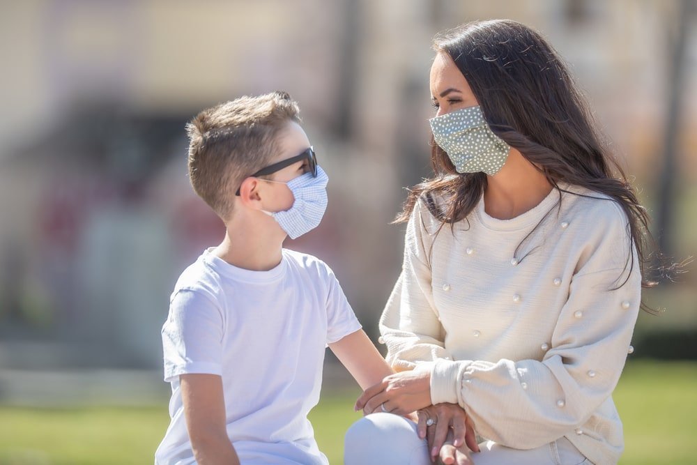 Mother And Son Wearing Masks